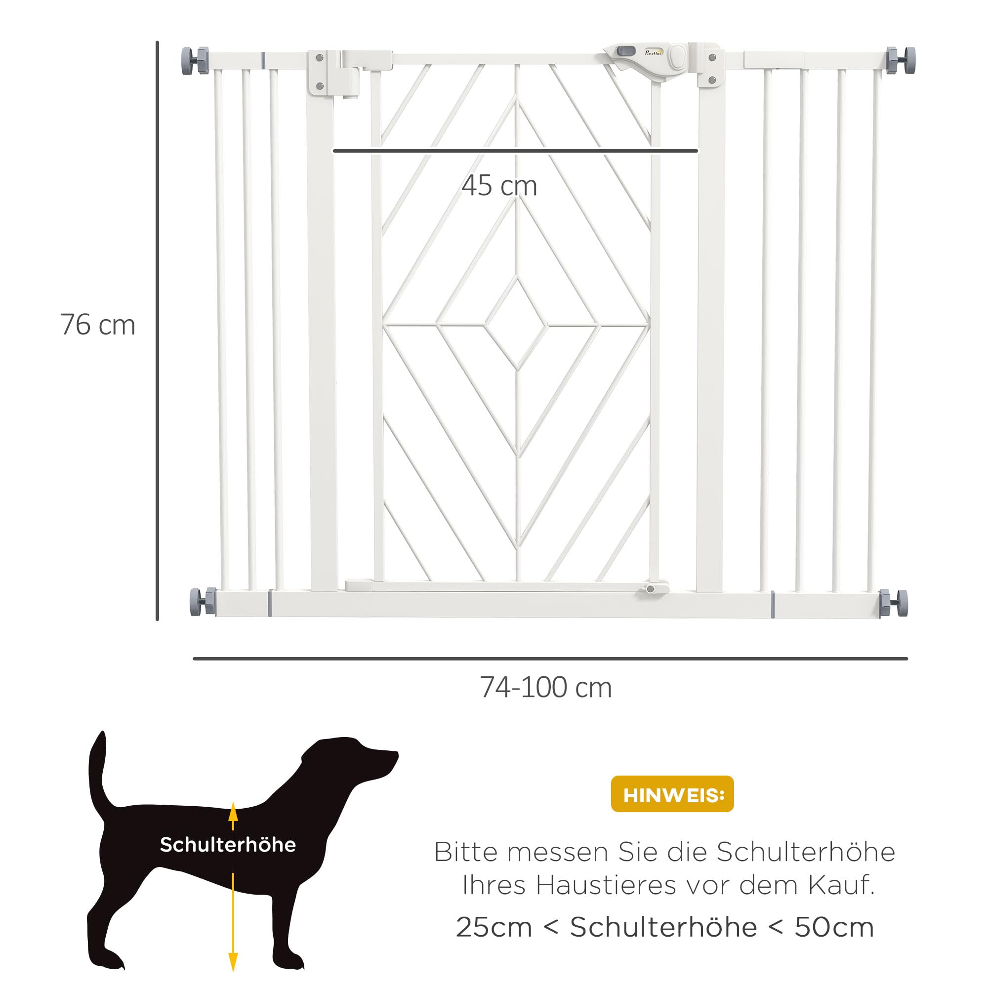PawHut Puerta de Escalera para Perros, Puerta de Barrera para Perros con Puerta de Cierre automático, 74-100 cm, Puerta de protección, sin taladrar, Puerta de Barrera para Perros, Blanco