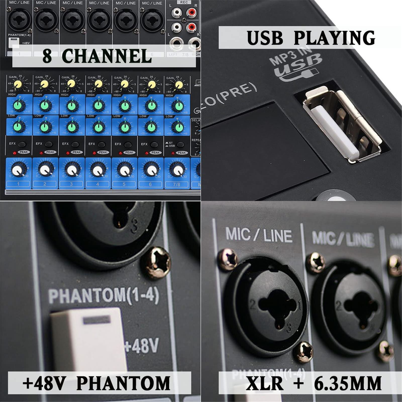 Miksery na żywo 8-kanałowy profesjonalny Bluetooth Live Studio Audio Mikser Power Mixing Amp Live Stage USB Mini mikser