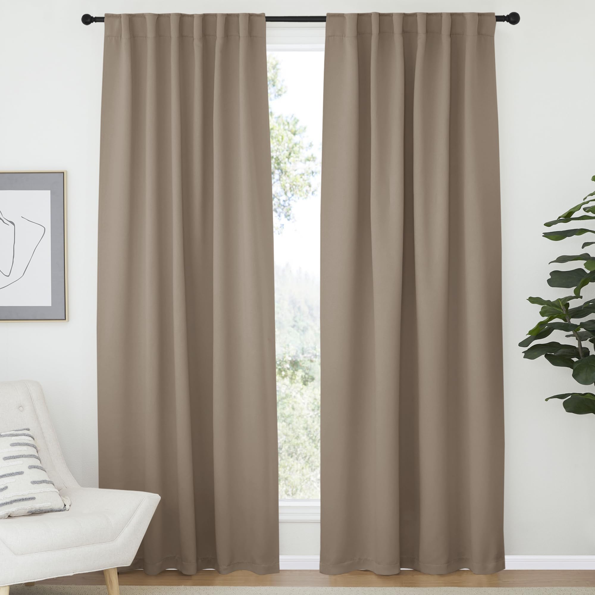 NICETOWN Blackout Curtain Panels Window Draperies - (Taupe Color) 52x84 inch, 2 Pieces, Insulating Room Darkening Blackout Drapes for Bedroom