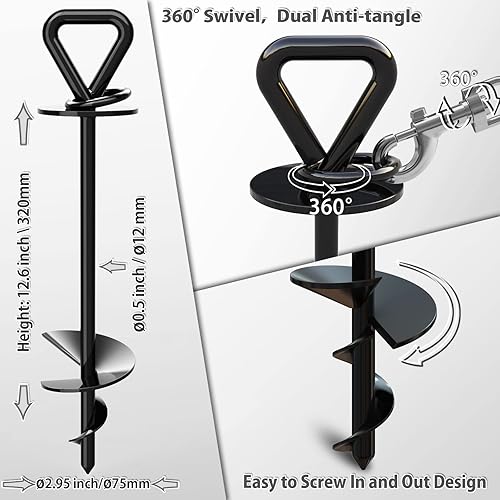 Miniatura 4 de Meegood Cable y estaca de amarre para perros de 25 pies  Correa y estaca para perros pequeños, medianos y grandes, de hasta 125 libras, sin enredos