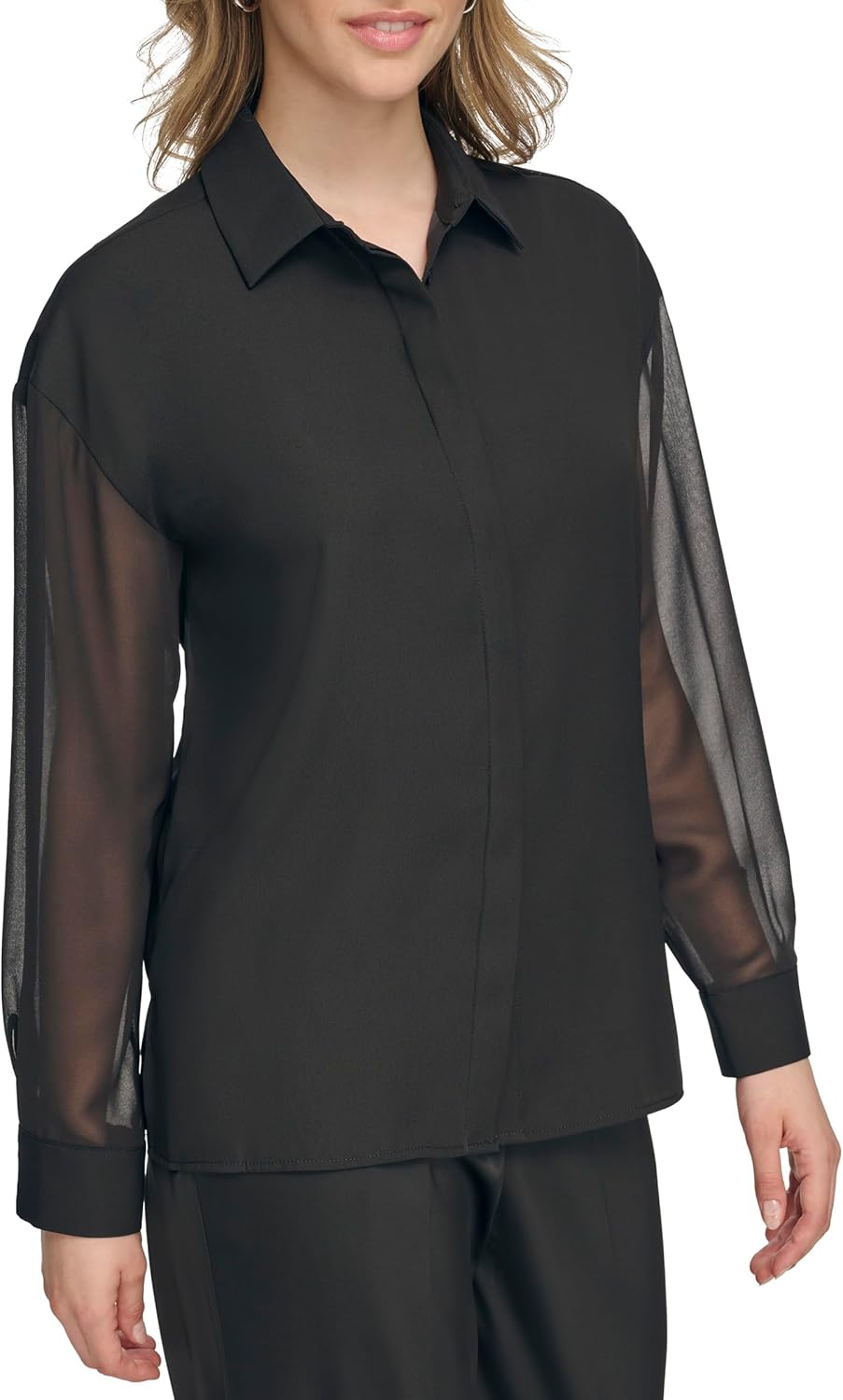 Calvin Klein Womens Button Front Long Sleeve Blouse - Image 2