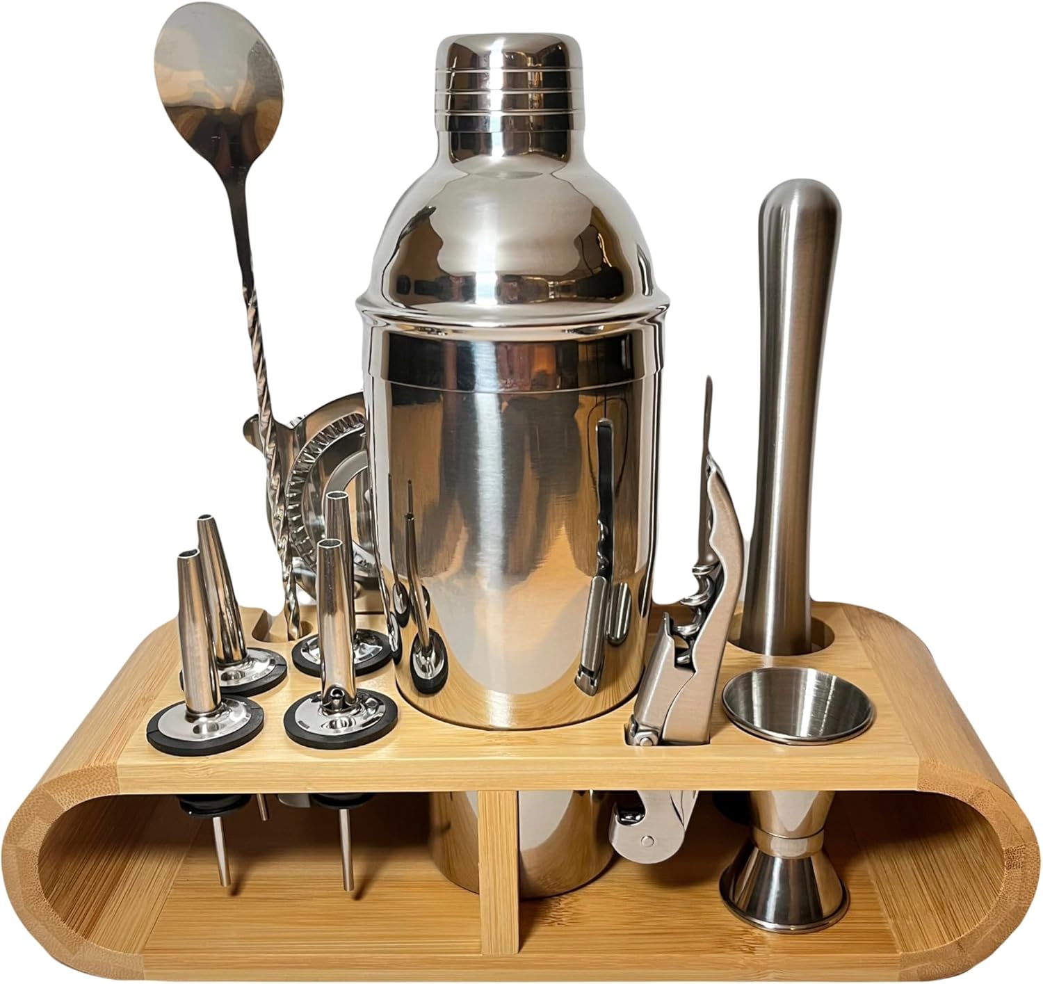 Mixology Bartender Kit: 12-Piece Bar Tool Set with Bamboo Stand | Perfect Home Bartending Kit and Martini Cocktail Shaker Set for a Perfect Drink Mixing Experience | Fun Housewarming Gift (Silver)