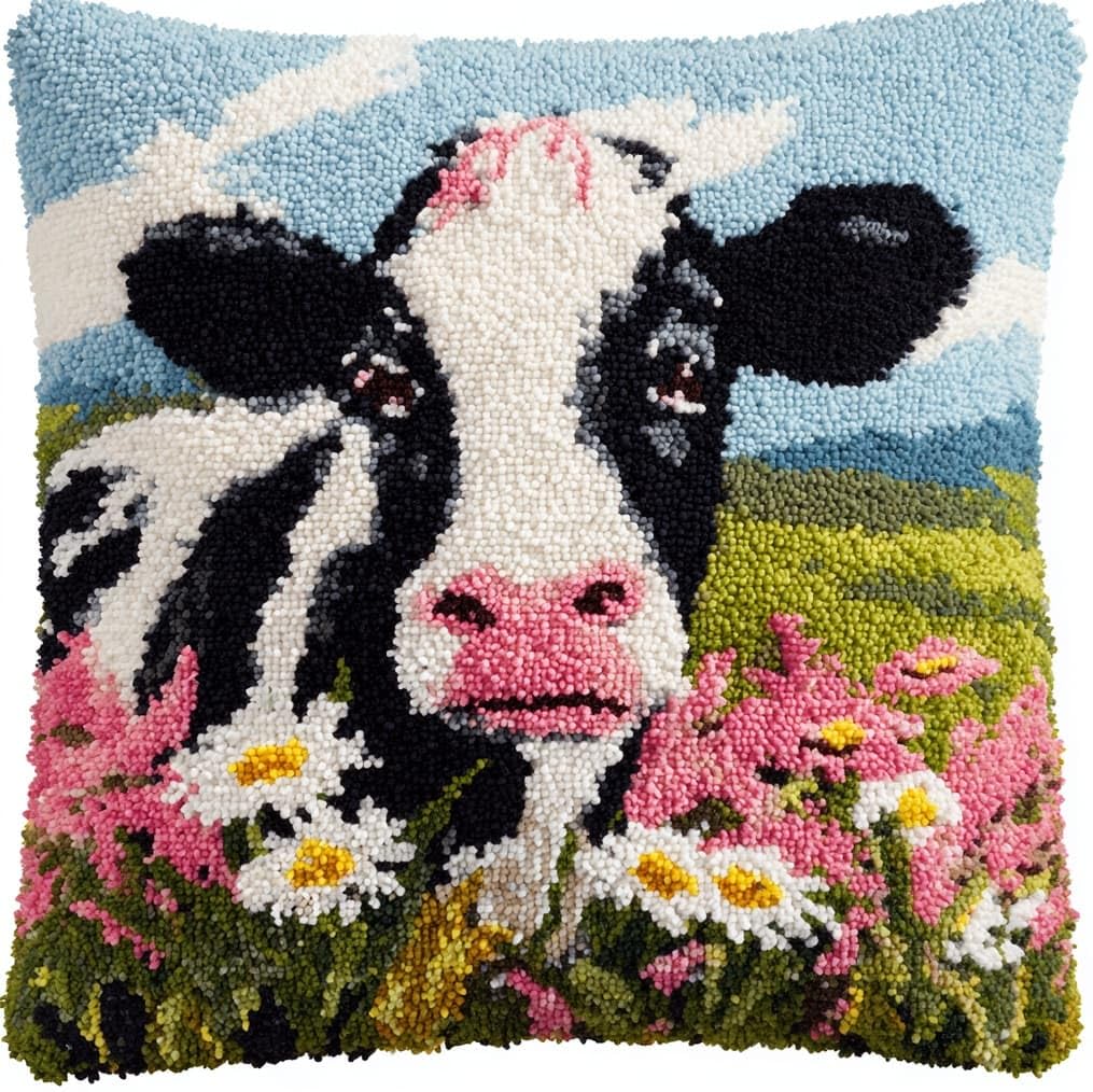 AxiangziK Latch Hook Kits 17x17in,Cows and Flowers
