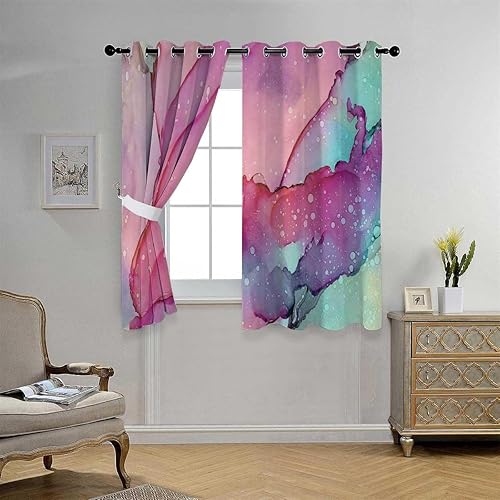 Cortinas De Cocina Modernas - Cortina de puerta deslizante abstracta en acuarela rosa para Ventanas de Cuarto 55 pulgadas de ancho por 55 pulgadas