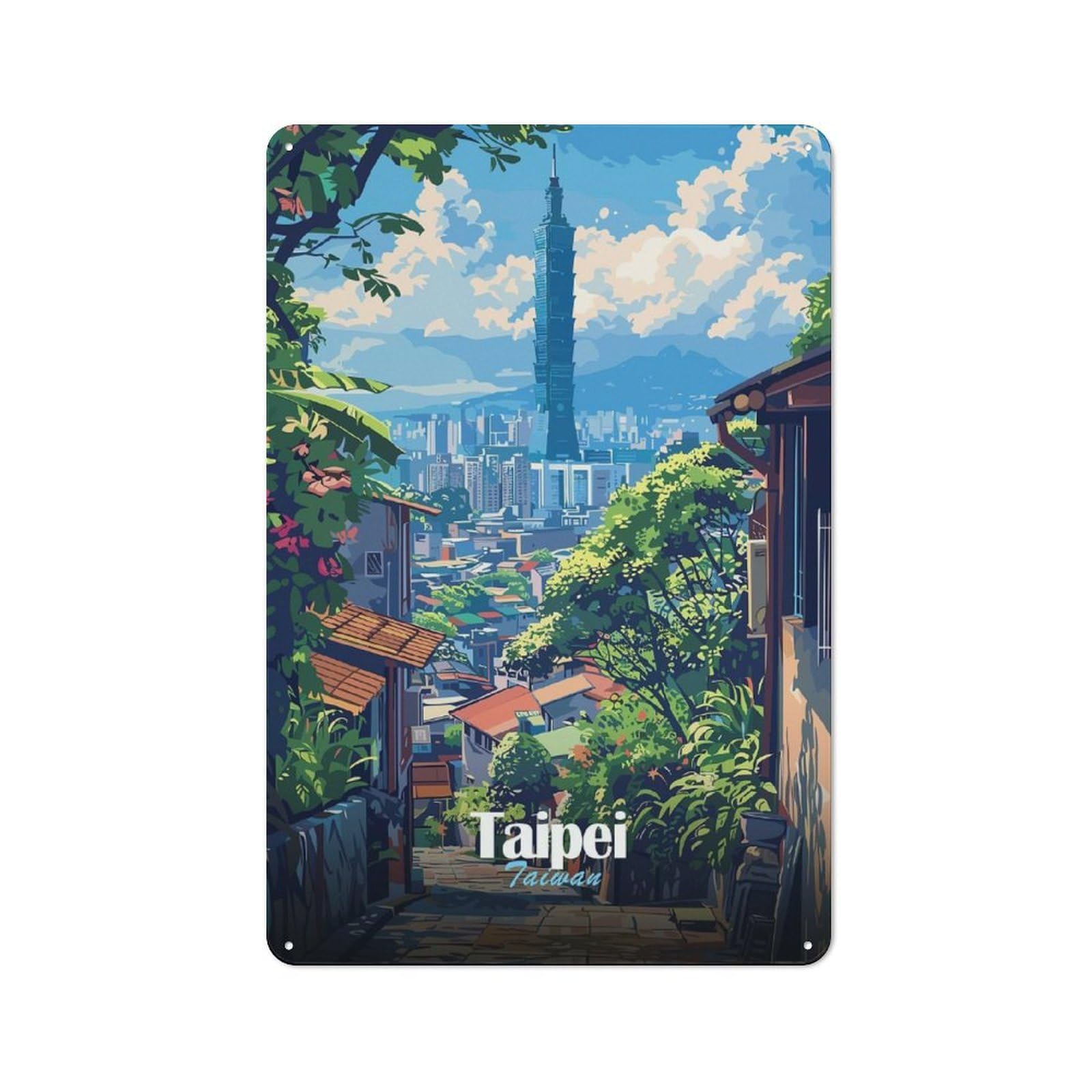 Junmoney Style-22 Taipei Cityscape Vintage Tin Sign 30X20cm For Café Or Restaurant, Suited To Café Owners And Decorators