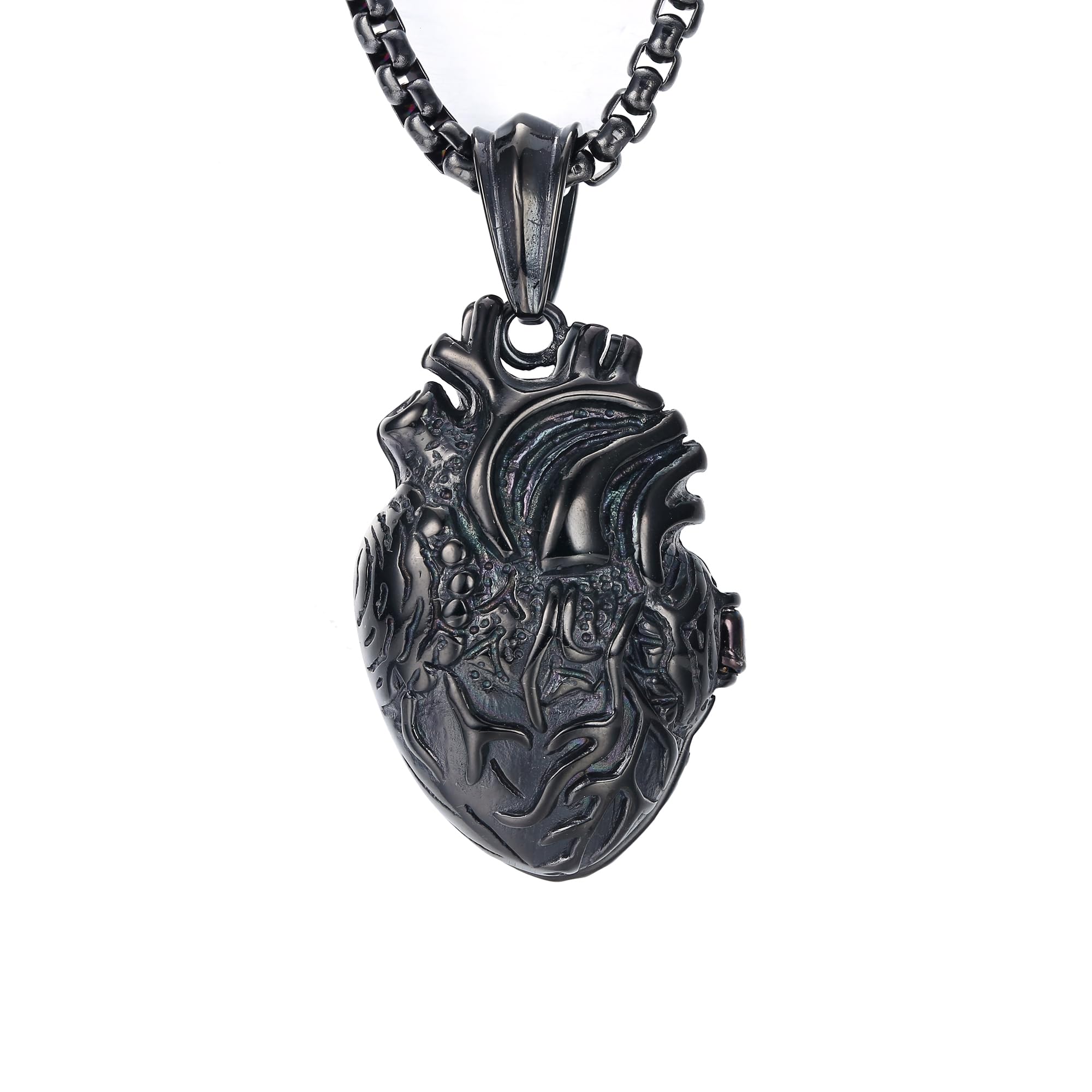 GTHIC Ciondolo a Cuore Aperto Punk in Acciaio Inossidabile per Uomo Donna Collana di Anatomia Umana di Piccole Dimensioni di Grandi Dimensioni in Argento, Nero, Oro con Catena