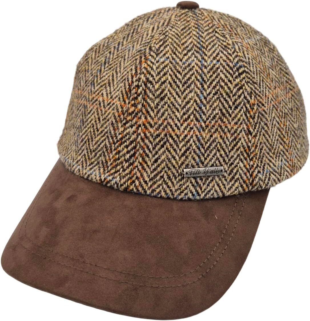 Fits Y'all Wool Tweed Houndstooth Baseball Cap with Suede Brim: Adjustable Relaxed Fit for Men, Women, and Unisex