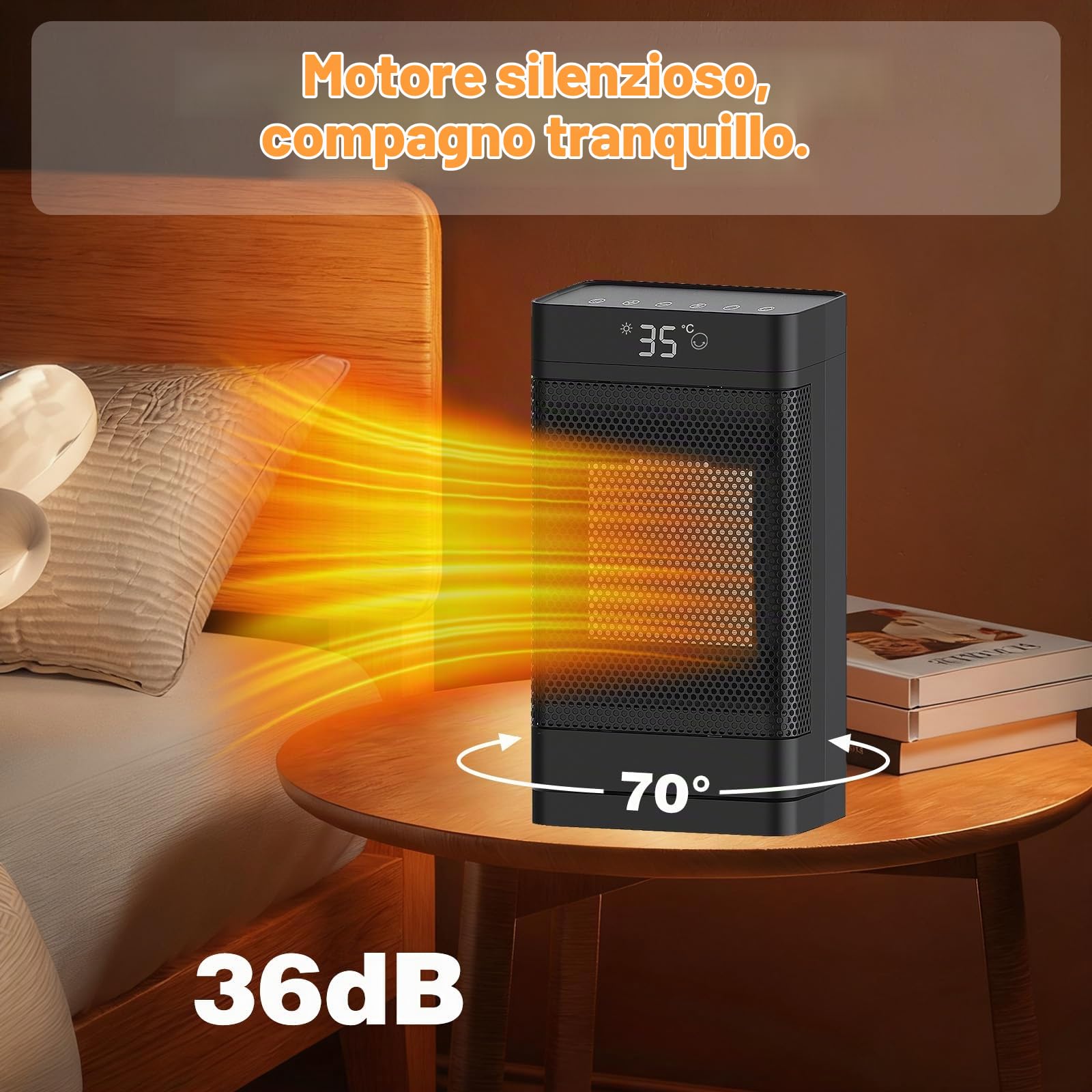 Stufetta Elettrica Basso Consumo 2000W, 3 Modalità, Modalità ECO Stufa Elettrica Basso Consumo 70° Oscillazione, Timer 12H, Telecomando, Protezione da Ribaltamento per Uso Interno