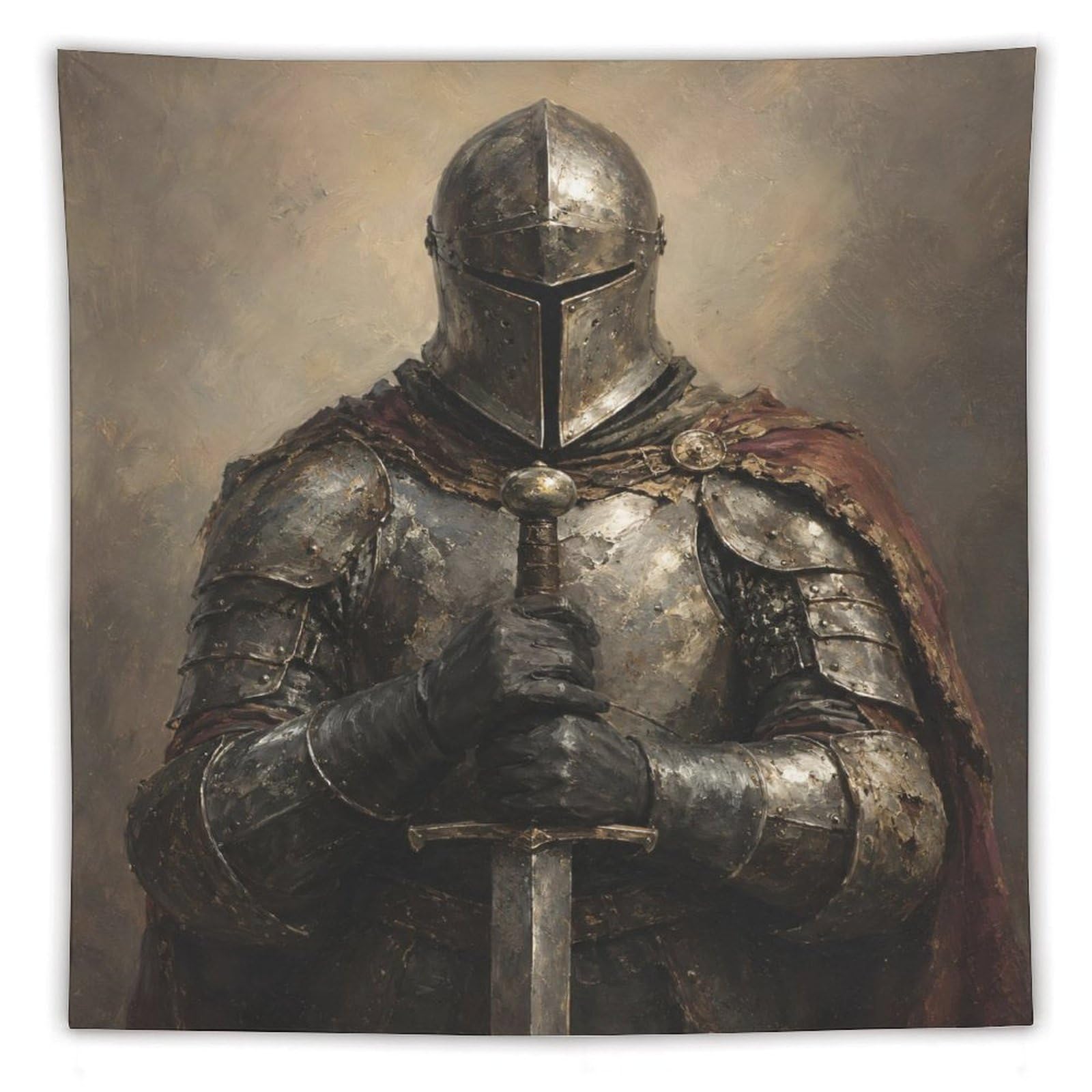 H3B8U2Y5 Medieval Knight Armor Portrait Wall Tapestry, Sacred Prayer