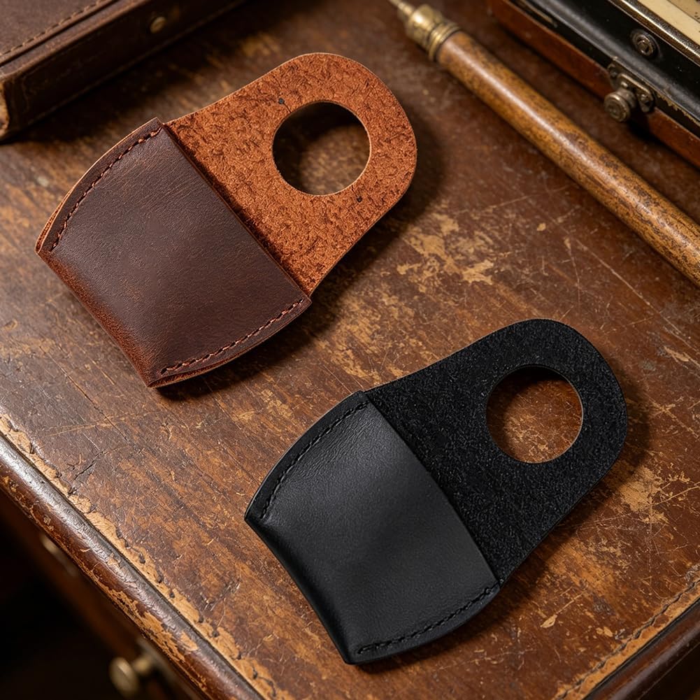 2PCS 2 Colors Genuine Leather Thumb Guard Carving Tool Cowhide Finger Protector Full Grain Leather Thumb Cap Handmade Carpenter Working Kit Accessories for Wood Carving Woodcrafts Crafting