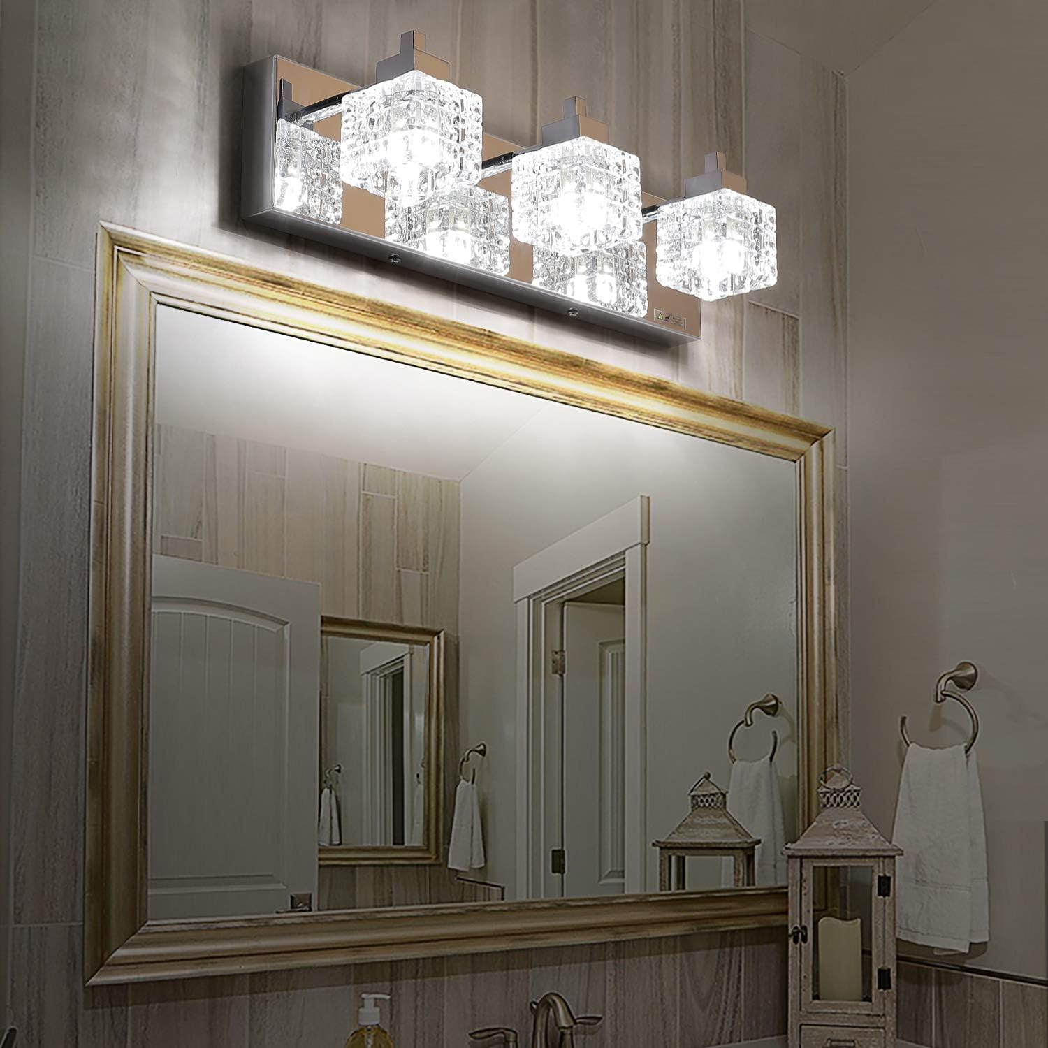TRLIFE Bathroom Vanity Light Fixtures, Modern Bathroom Lights Over Mirror 3 Lights Vanity Light 19inches Crystal Vanity Light Fixture