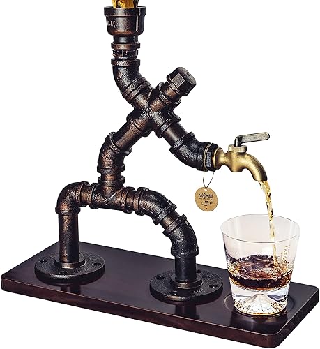 Dispensador de licor hecho a mano, decoración de pipa steampunk, soporte para whisky industrial, estilo rústico, accesorios de bar para arte de bar