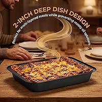 Vista 5 de Lyellfe Paquete de 3 bandejas rectangulares para hornear, antiadherentes para horno, bandeja de galletas de 13 x 9 pulgadas de profundidad para pan