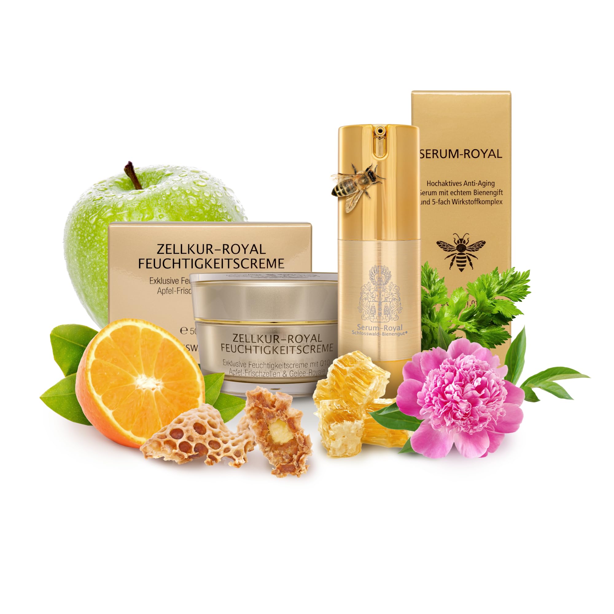 Serum-Royal 30 ml + Zellkur-Royal Feuchtigkeitscreme mit Gelee-Royale 50 ml | Hochaktives Repair-Elixier Gesichtsserum & Exklusive Anti-Aging-Gesichtscreme mit Q10, Apfel-Stammzellen und 3% Gelee-Royale