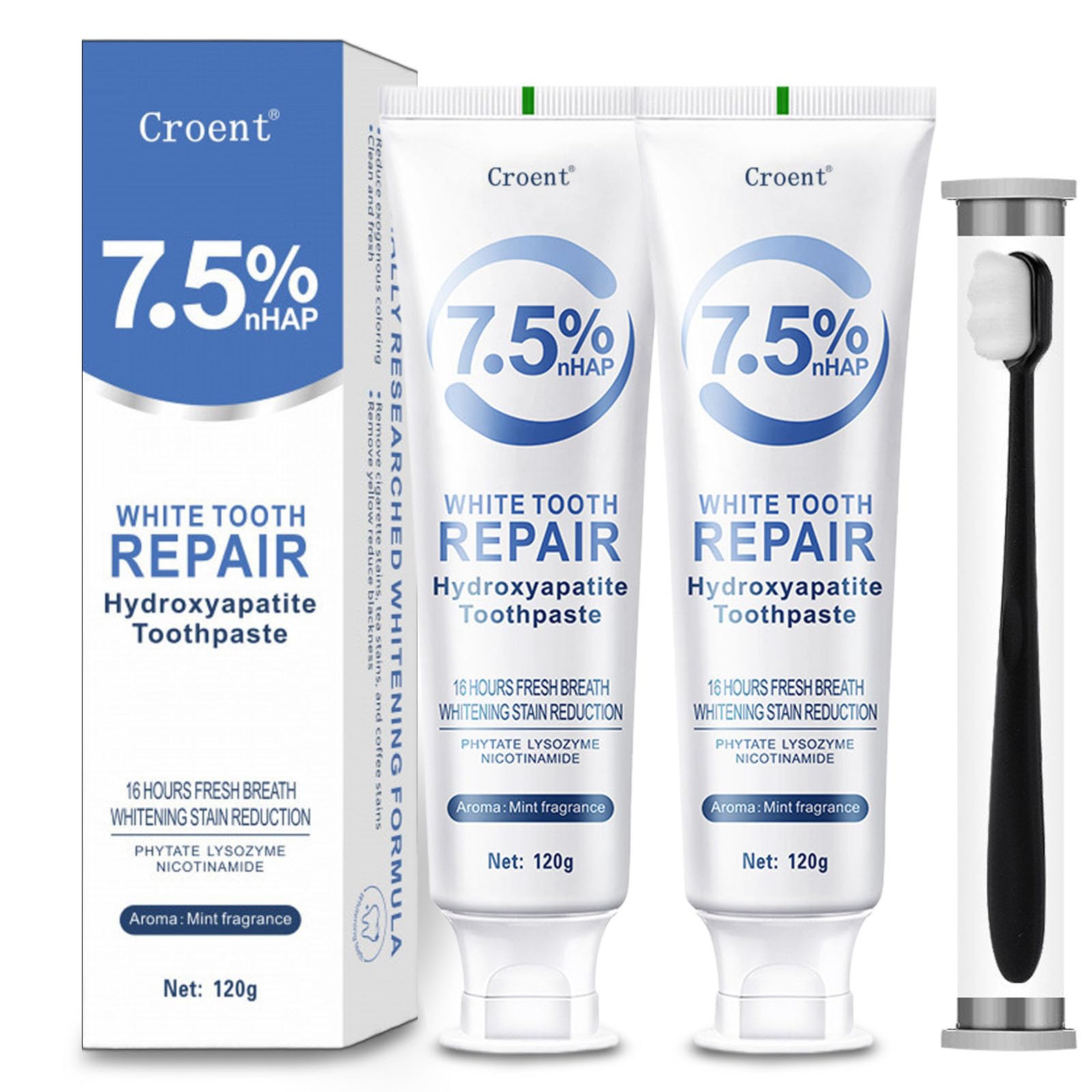 Hydroxyapatite Toothpaste 7.5, Fluoride-Free Toothpaste for Enamel Protection and Tooth Strengthening, Breath Freshening | Mild Mint | Deep Cleaning Care Toothpaste for Sensitive Teeth 4.23oz (2pcs)