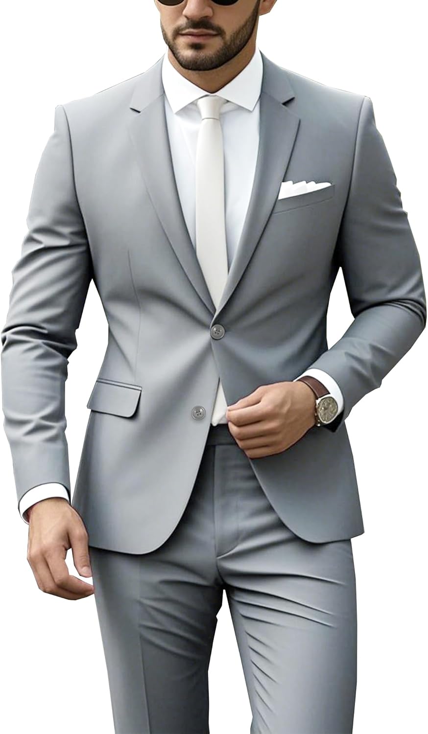 Mens Suits Classic fit 2 Piece 2 Button Formal Tuxedo Jacket Suits Pants Set for Wedding Business Prom