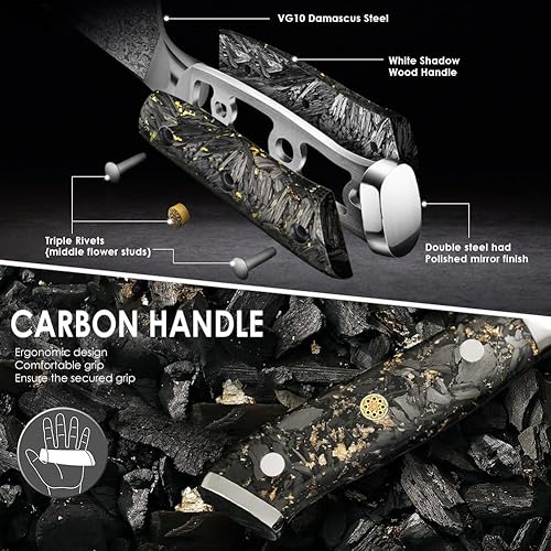 Miniatura 7 de Cuchillo de chef de Damasco de 8 pulgadas, juego de cuchillos de cocina profesional, cuchillo de Damasco afilado. Cuchillo de cocina de acero
