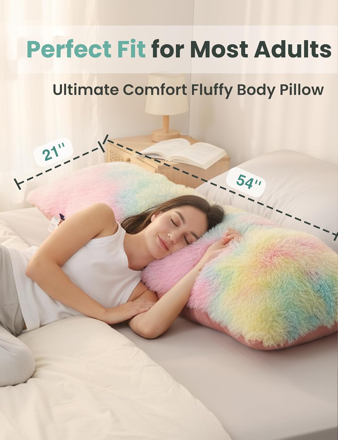 ZonLi Fluffy Body Pillow, Full Body Pillows for Adults, Long Pillow for Sleeping with Removable Cover and Adjustable Filling for Side Sleeper & Pregnancy，Large and Firm Pillow, Machine Washable