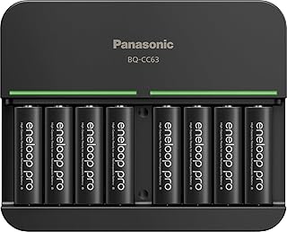 Panasonic K-KJ63KHA8BA Advanced eneloop pro 8-Position Rechargeable Battery 6-Hour Quick Charger with 8 LED Charge Indicator Lights with 8AA eneloop pro Batteries