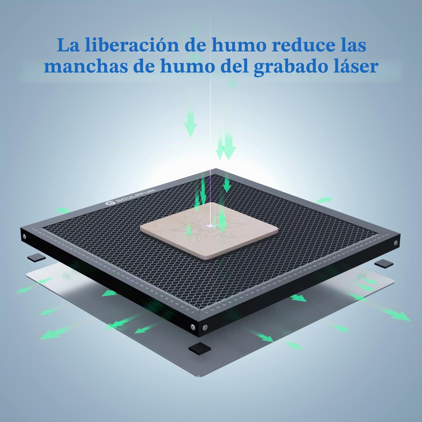SCULPFUN Grabado láser S30 Pro 10 W con placas alveolares de 400 x 400 mm grabado láser automático 30 l/min, con lente reemplazable