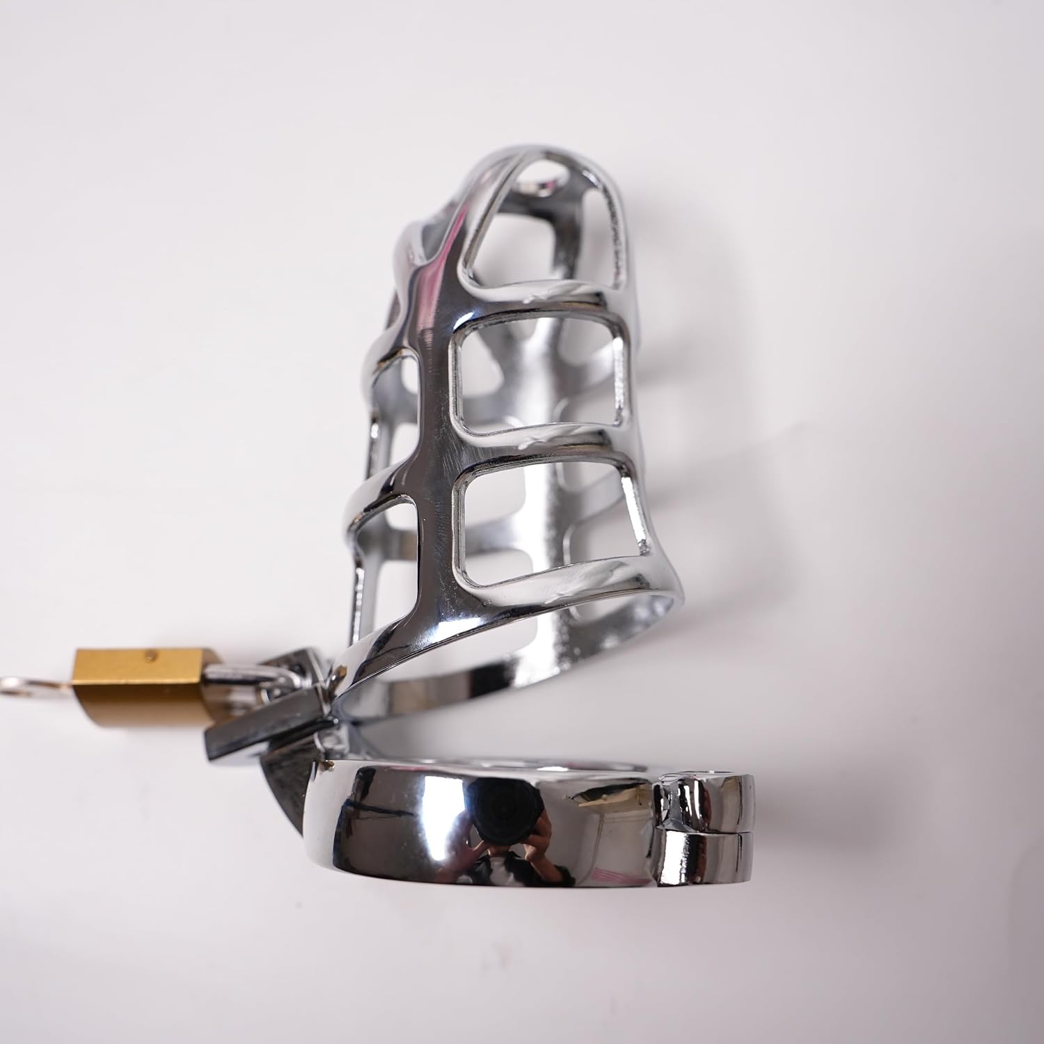 Stainless Steel Cock Cage - Chastity Device and Penis Bondage Restraints for Men, BDSM Bondage Gear with Secure Gold Padlock (A-40mm)