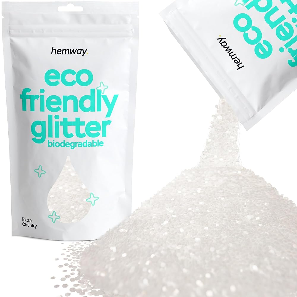 Hemway Eco Friendly Biodegradable Glitter 100g / 3.5oz Bio Cosmetic Safe Sparkle Vegan for Face, Eyeshadow, Body, Hair, Nail and Festival Makeup - Extra Chunky (1/24 0.040 1mm) - White Iridescent