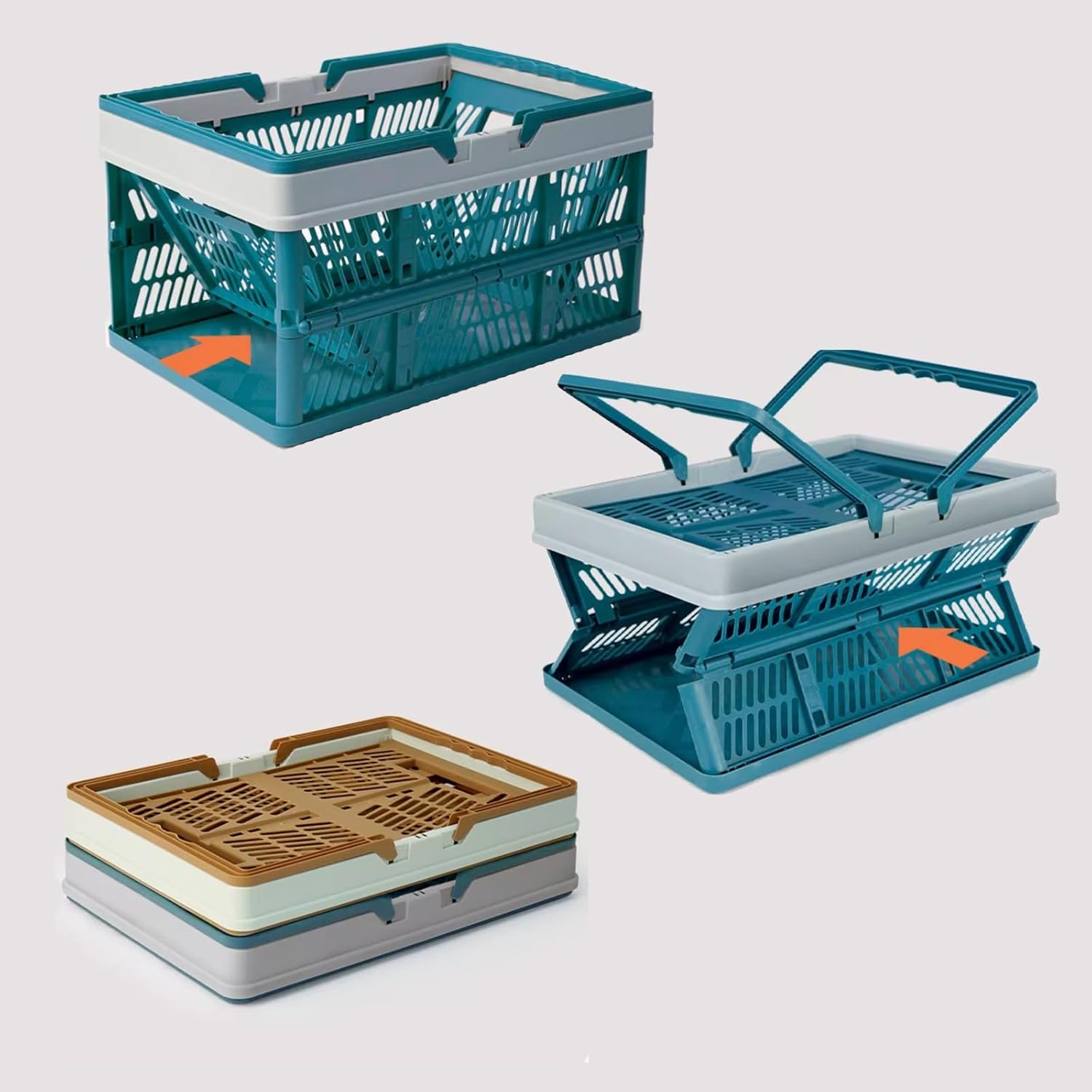 Picnic Baskets, Foldable Shopping Basket, Storage Basket, Basket with Handle, for Outdoor Home Kitchen(Blue,37.5cm/14.8in)