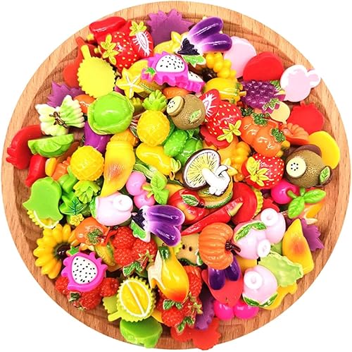 SMKT 50 piezas mixtas a granel de resina 3D vegetales frutas abalorios encanto diseñador hecho a mano suministros coloridos de espalda plana cuentas