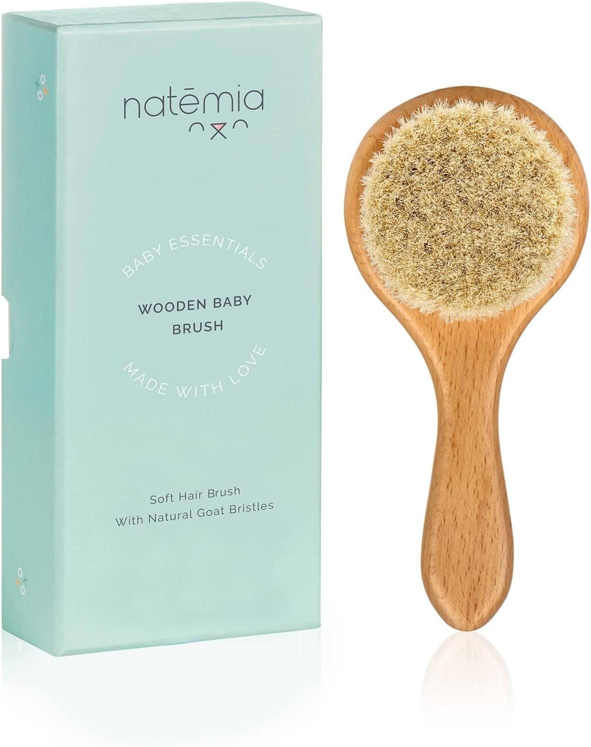 Natemia Wooden Baby Hair Brush | Natural Soft Bristles for Newborns & Toddlers | Gentle Cradle Cap Care | Ideal Baby Registry Gift