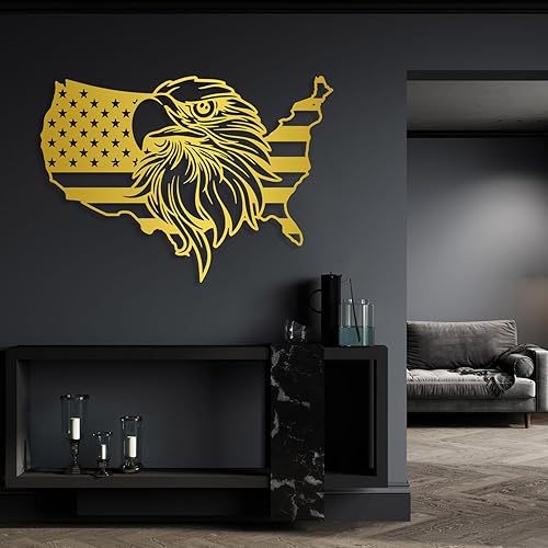 Miniatura 5 de Arte de pared de metal con bandera estadounidense, arte de pared de águila calva de metal, decoración de pared de metal, letrero de pared de águila