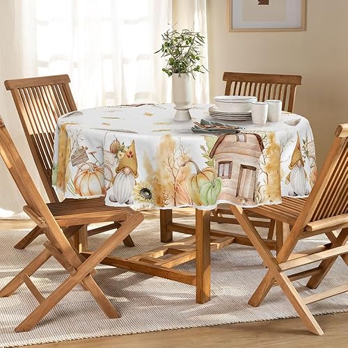 Miniatura 2 de Horaldaily Mantel rectangular de otoño de 60 x 140 pulgadas, para decoración de mesa de fiesta de picnic y cena de Acción de Gracias, cabaña, gnomos