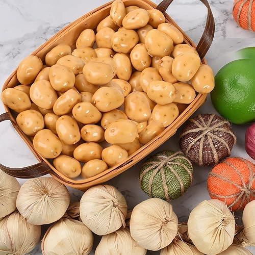 Miniatura 5 de HUIANER Mini papas artificiales, 40 piezas de patatas falsas simulación mini vegetal para el hogar, cocina, fotografía, decoración de fiesta, 1.4 in