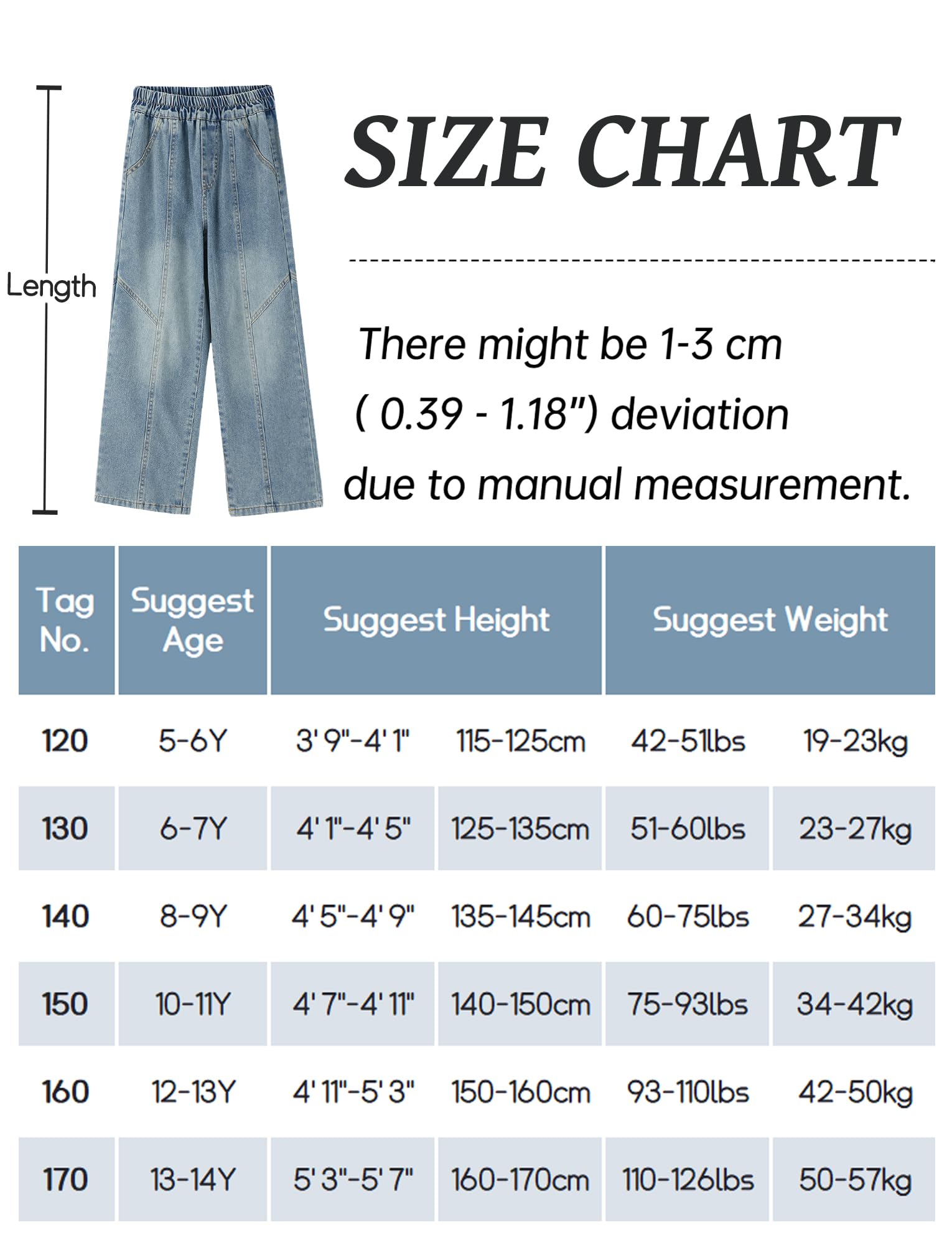 Jeans Baggy Niños Pantalones de Denim de Corte Recto Pantalones Vaqueros Cintura Elástica Vaqueros Corte Recto 5-14 Años