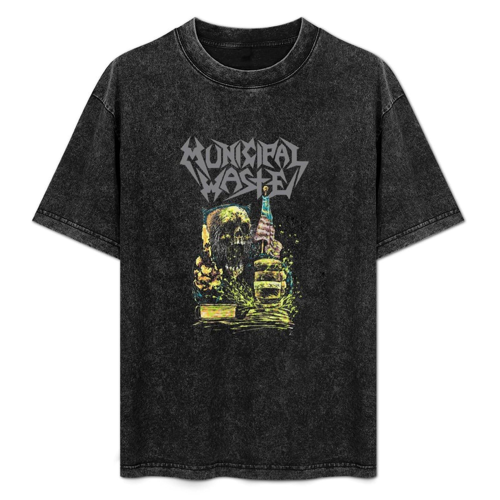 SATURNin&pd Fashionable Men's Retro T-Shirt Municipal Waste Cotton T-Shirt Black L