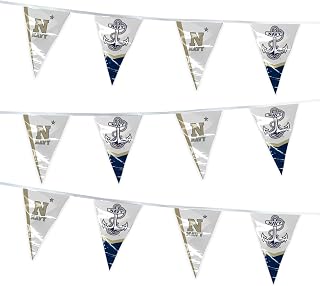 AGAS 15' US Navy Midshipmen Pennant Banner, Navy Triangle Flag Bunting Party Decorations, Game Day, Dorms, College Party V-Shaped Streamers, N-Star & Anchor Design