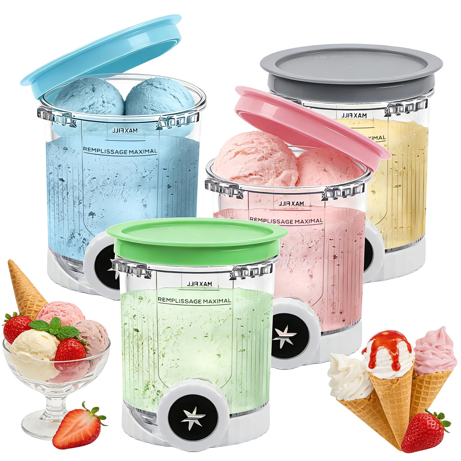 Lot de 4 récipients pour Ninja Swirl CREAMi NC701EU 480 ml, sans BPA et passent au lave-vaisselle, compatibles avec les récipients Ninja Creami Swirl, accessoires pour NC701EU, NC501EU, NC301EU