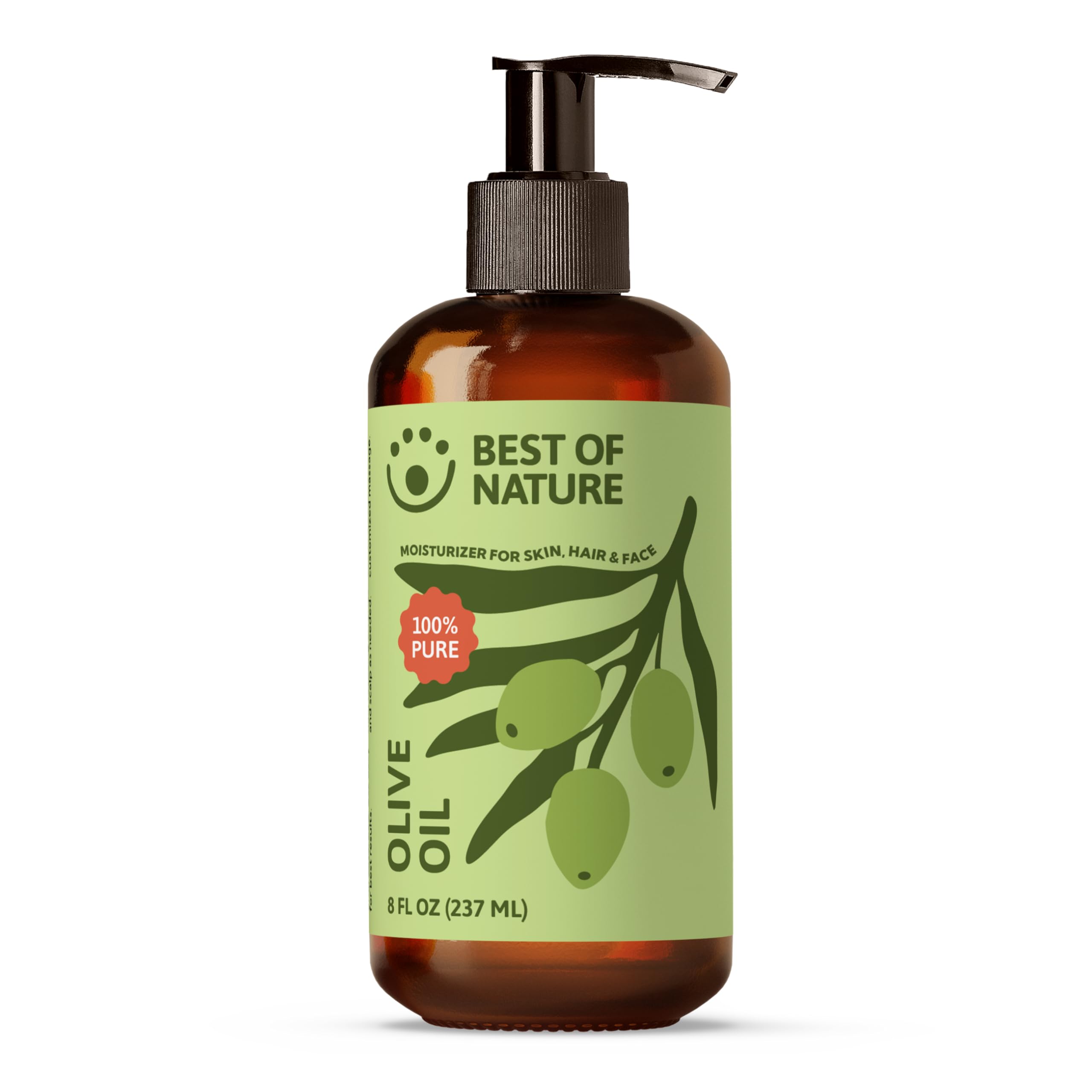 Best of Nature 100% Pure Olive Massage & Body Oil – Cold Pressed, Natural & Unscented Moisturizer for Skin, Hair & Bath, 8 fl oz