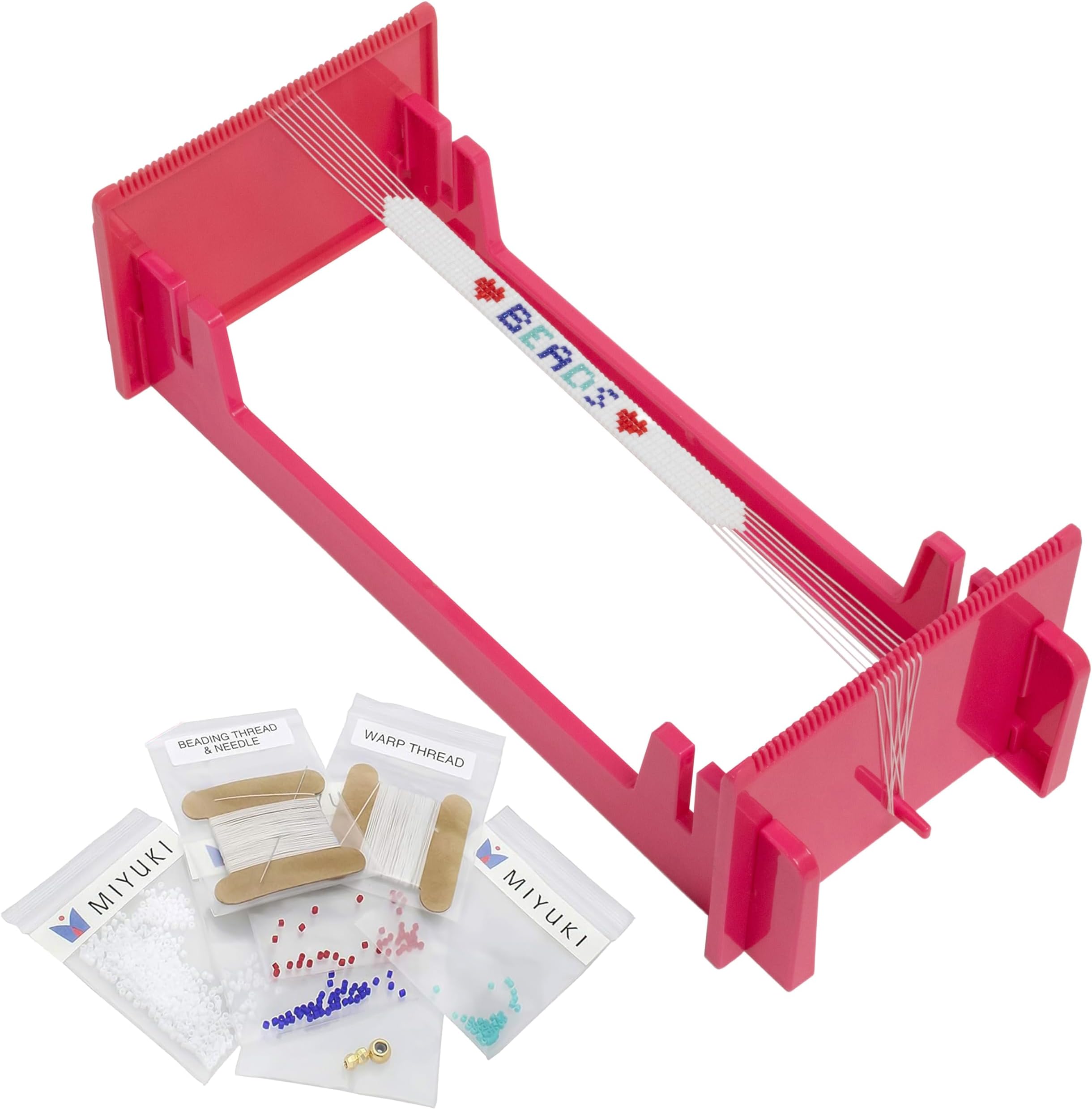 LoomEEZ Japanese Bead Loom Kit – Includes Adjustable Loom, Miyuki Glass Beads, Thread & Needle, Warp Thread, Findings and Instructions – Make Bracelets, Necklaces, Belts, and More