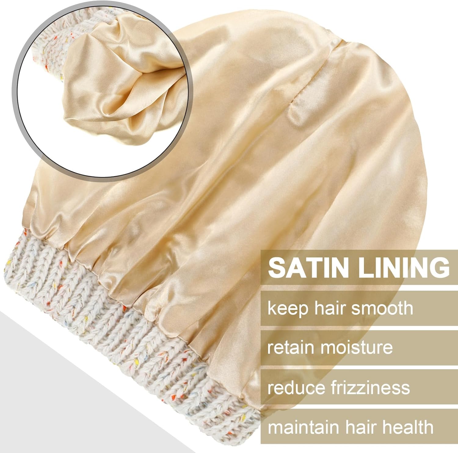 6 Pieces Winter Knitted Satin Lined Beanie Hats for Women Satin Lined Cable Thick Chunky Cap Slouchy Cable Beanie Warm Hat - Image 4