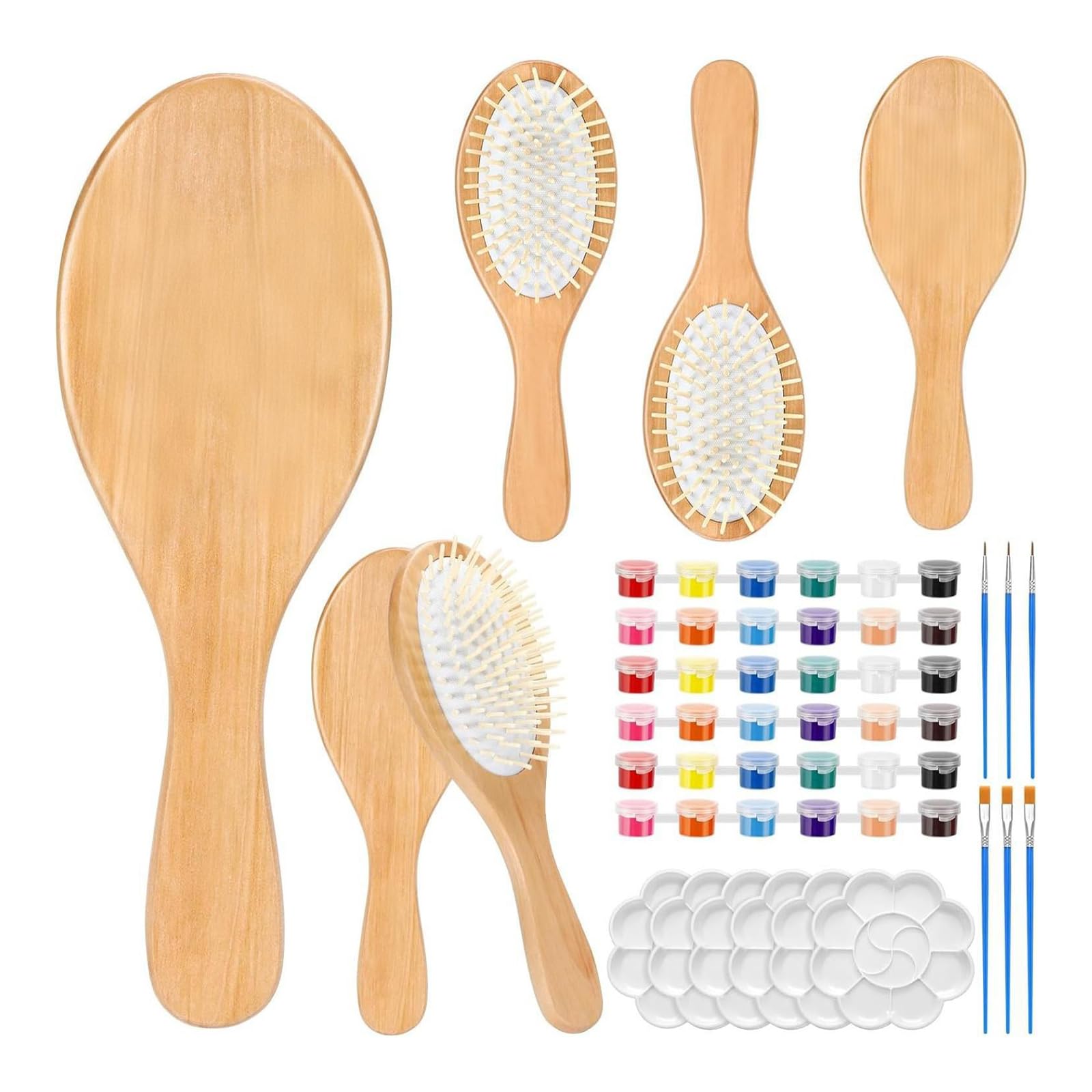 Kalttoy Wooden Hairbrush Painting Set with Brush Watercolor Paint and Brush Hair Comb for Kid Adult Art Craft Project Creative Wood Set