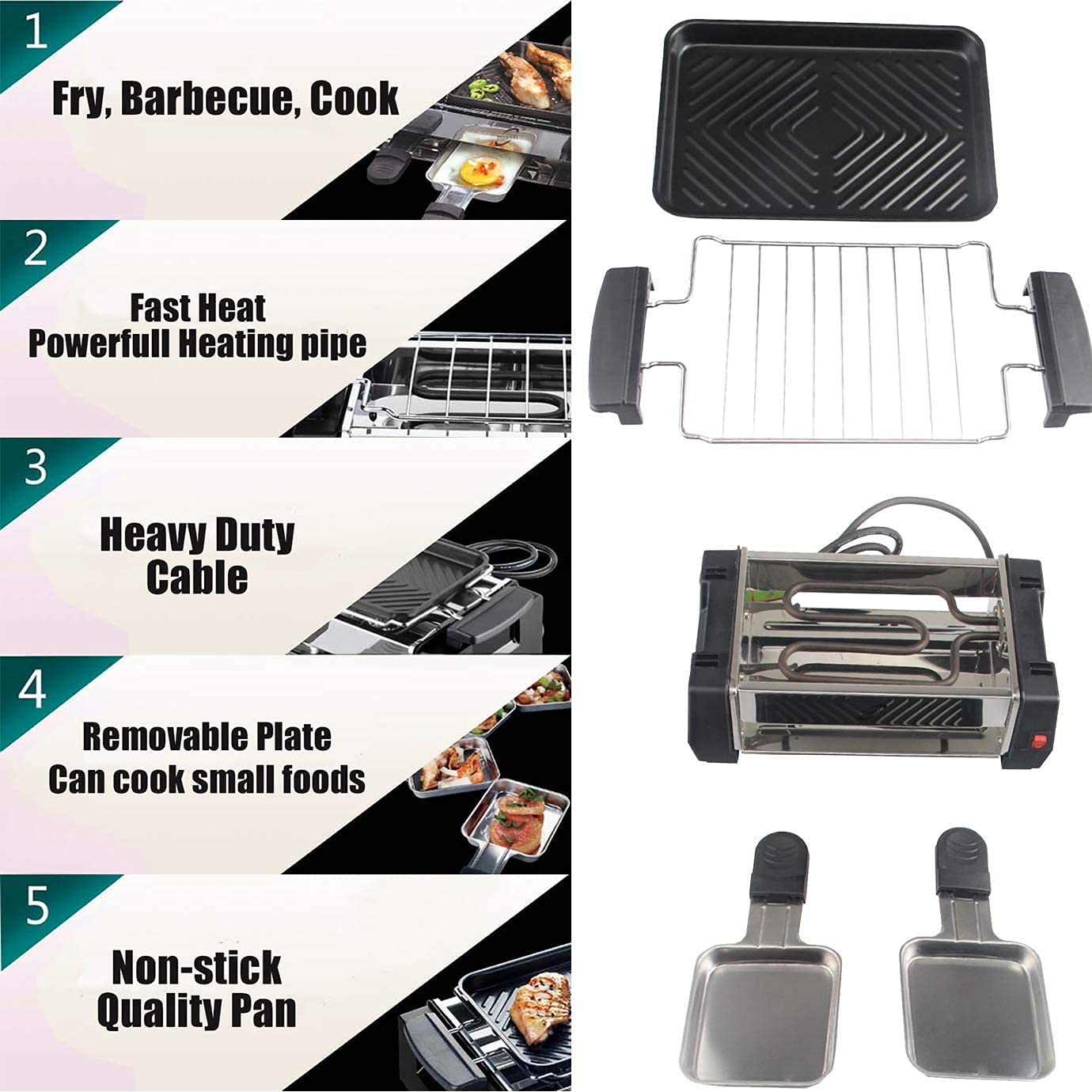 OSCCAR Raclette eléctrico Parrilla Antiadherente para 2 Parejas Parejas Familia Familia Barbacoa sin Humo Parrilla Raclette Pan PANTILLA ELÉCTRICA 1000W (Size : 2000W)