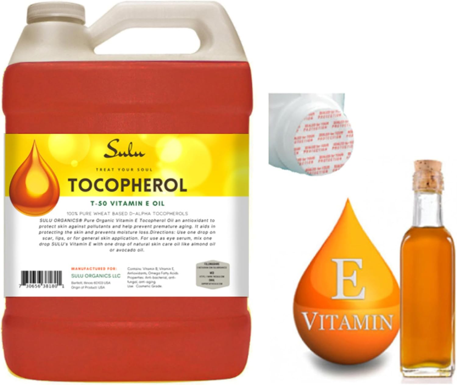 SULU ORGANICS 7 lbs-100% Pure and Natural Soy Free T-50 Tocopherols Vitamin E Oil