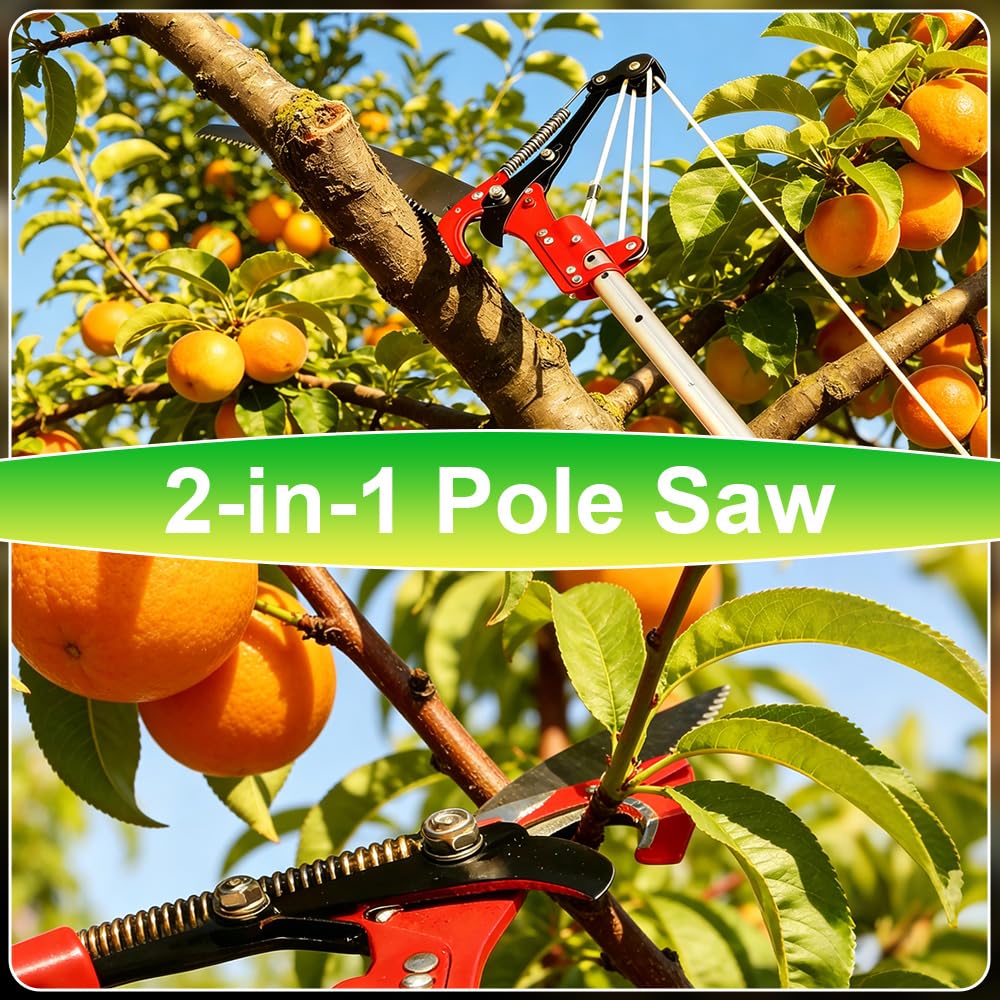 Sierra de Pértiga Telescópica, SGZIOO Sierra Manual de Largo Ajustable, Sierra para Árboles, Podadora de Árboles, Pértiga Telescópica Ligera para Cortar Ramas Altas, Arbustos y Troncos Gruesos