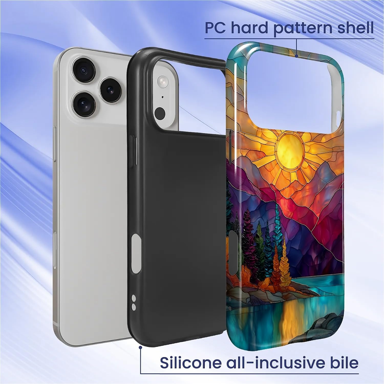 DAIZAG Case for iPhone 17 Pro Max,Mountain Range Sunrise Stained Glass Full-Body Design Hybrid Dual Protection Soft TPU Hard PC Shockproof Scratch-Resistant Protective Cover Phone Case for Men Women - Image 2