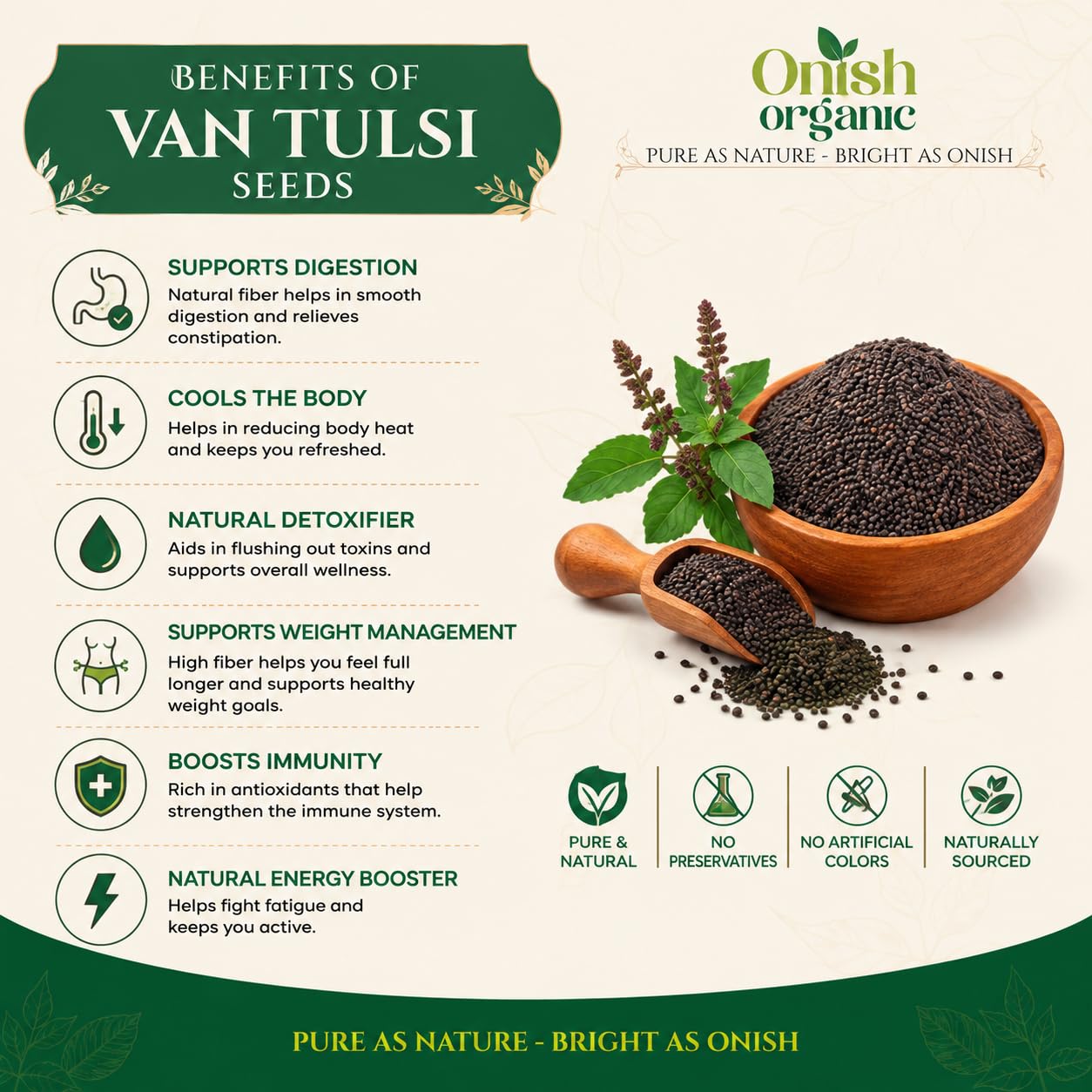 Onish Organic Mahabeera Seeds 1 Kg | Van Tulsi Beej, Vana Tulasi, Talmakhana | 100% Natural, Sortex Cleaned, Chemical-Free | For Knee & Joint Pain Relief, Bone Health, Digestion & Weight Management — Amazon image 2