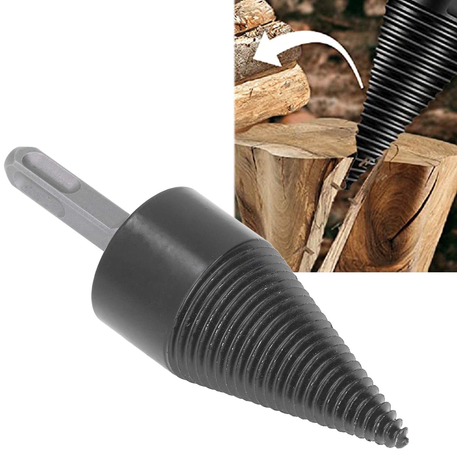 Punta da Trapano per Spaccalegna, Punte per Legna da Ardere Spaccalegna per Legno Strumento per Perforare la Spaccatura di Accensione Spaccalegna Rimovibili Spaccalegna Conico Elettrico,(42mm / 1.7in)