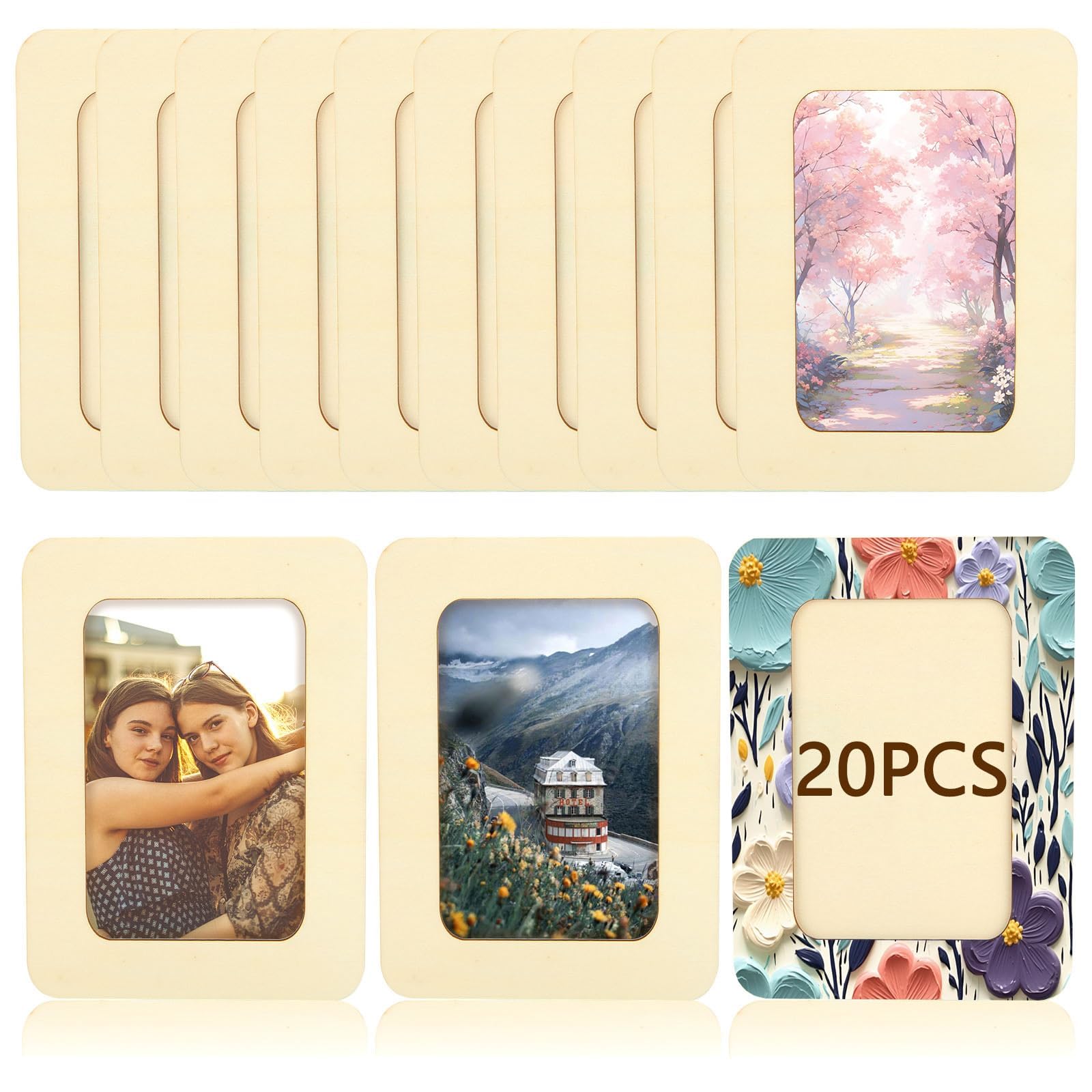 Oungy 20 PCS Wooden Picture Frames for Crafts DIY Wood Picture Frames Unfinished Solid Wood Photo Picture Frames for 4 x 6 In Photos Standing Wooden Photo Frames for DIY Crafts Painting Arts Projects
