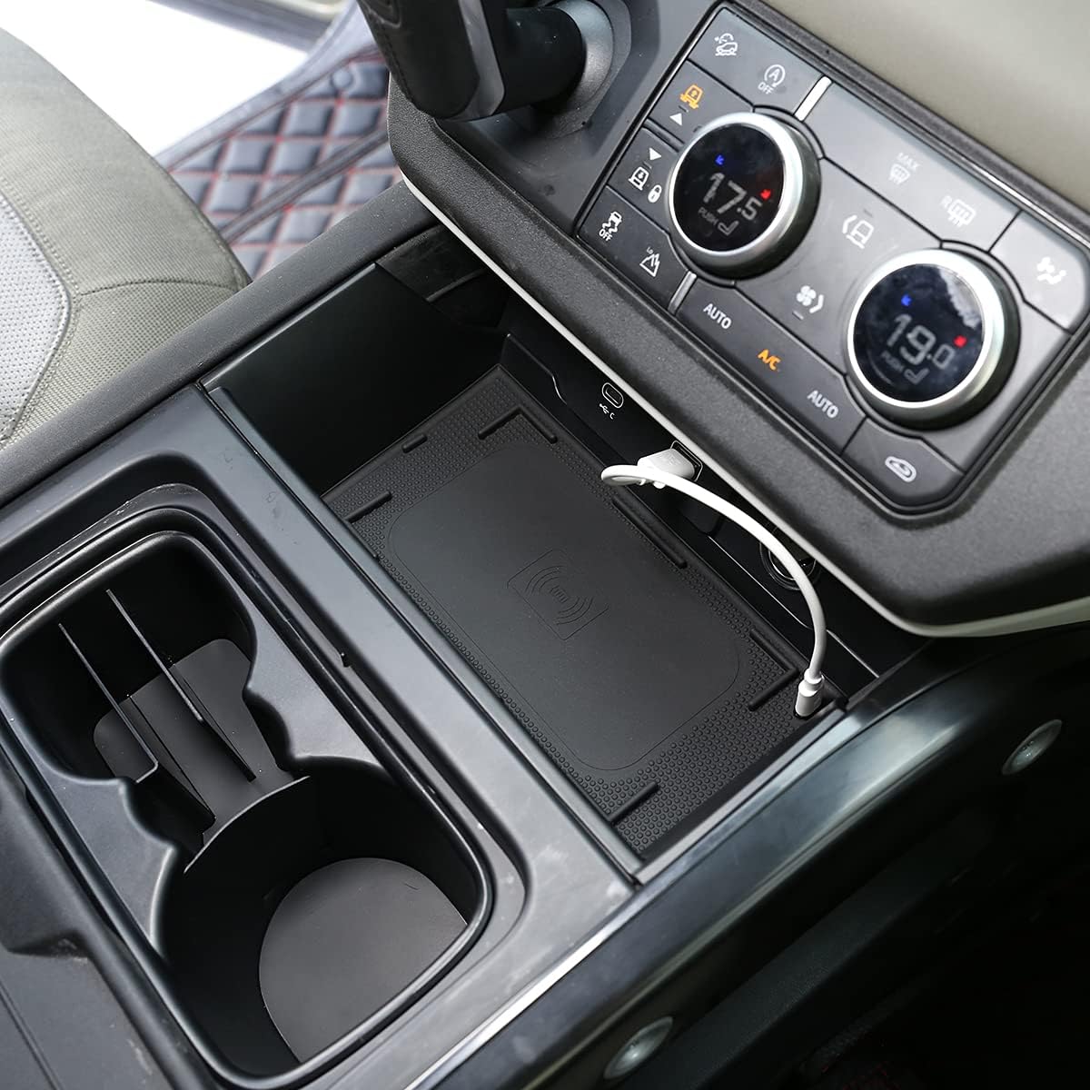 ABS Car Center Console Storage Box Console Storage Box Wireless Charging Charger for Land Rover Defender 110 2020-2021 2022 with Electric Wire (Style 15)