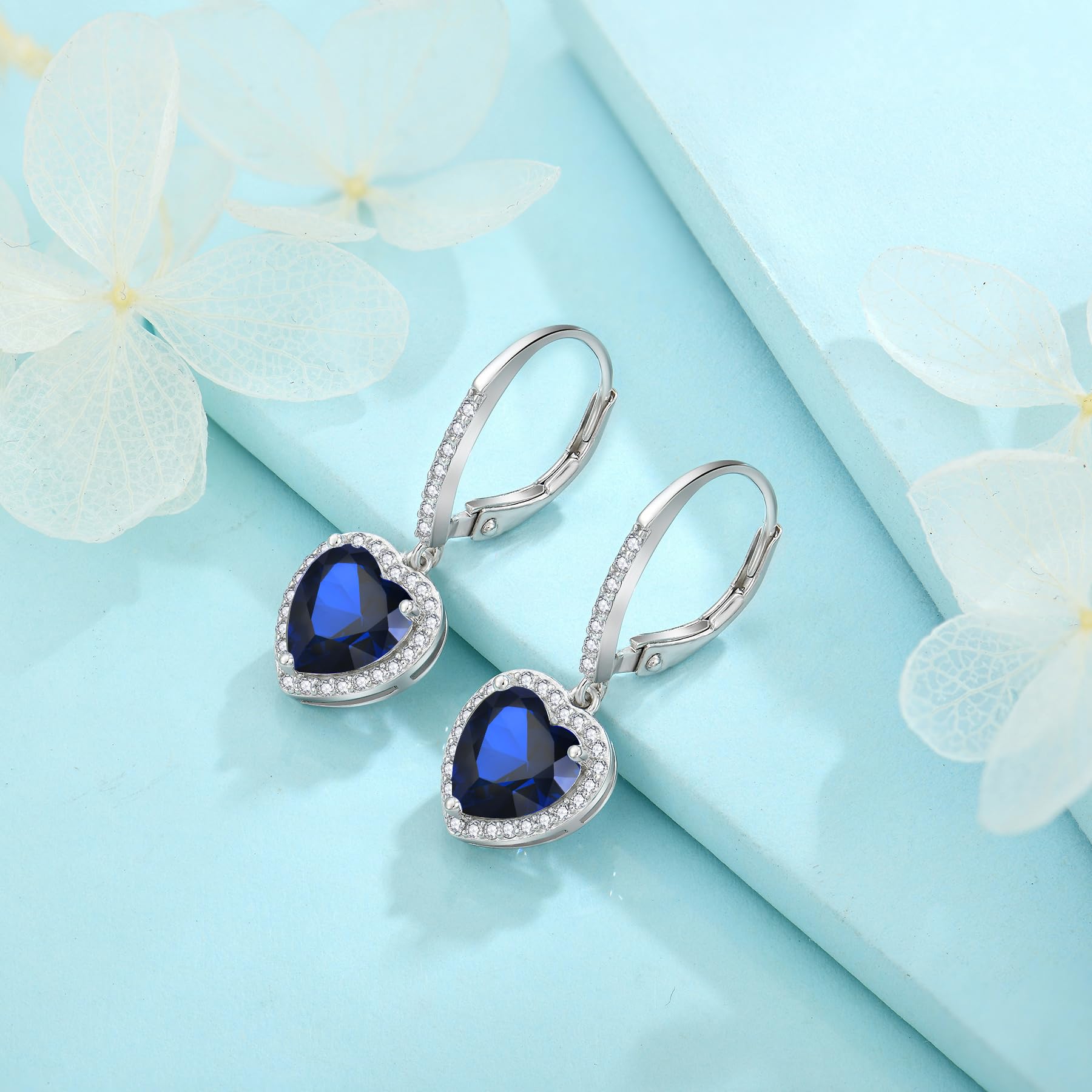 FJ Orecchini Pendenti Cuore Argento 925 Orecchini Halo Solitario Orecchini Pietre Portafortuna Gioielli Regalo per Donna