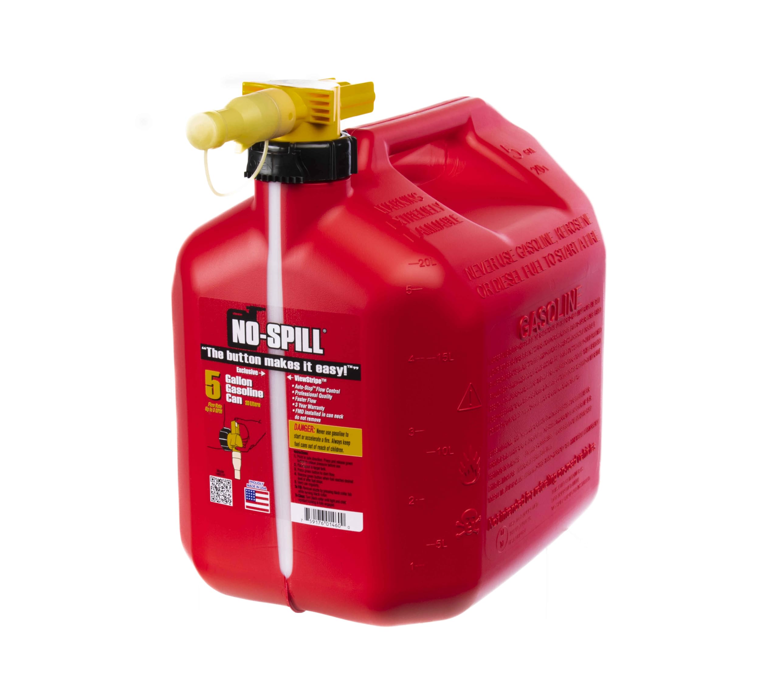No-Spill NSP-1460, 5 Gallon Gas Can for Fuel with View Stripe